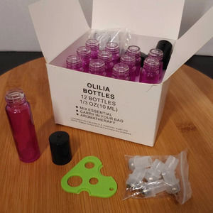 New Olilia Roll on Bottles 12 Pack 10mL Glass Roller Ball Vials Violet Purple